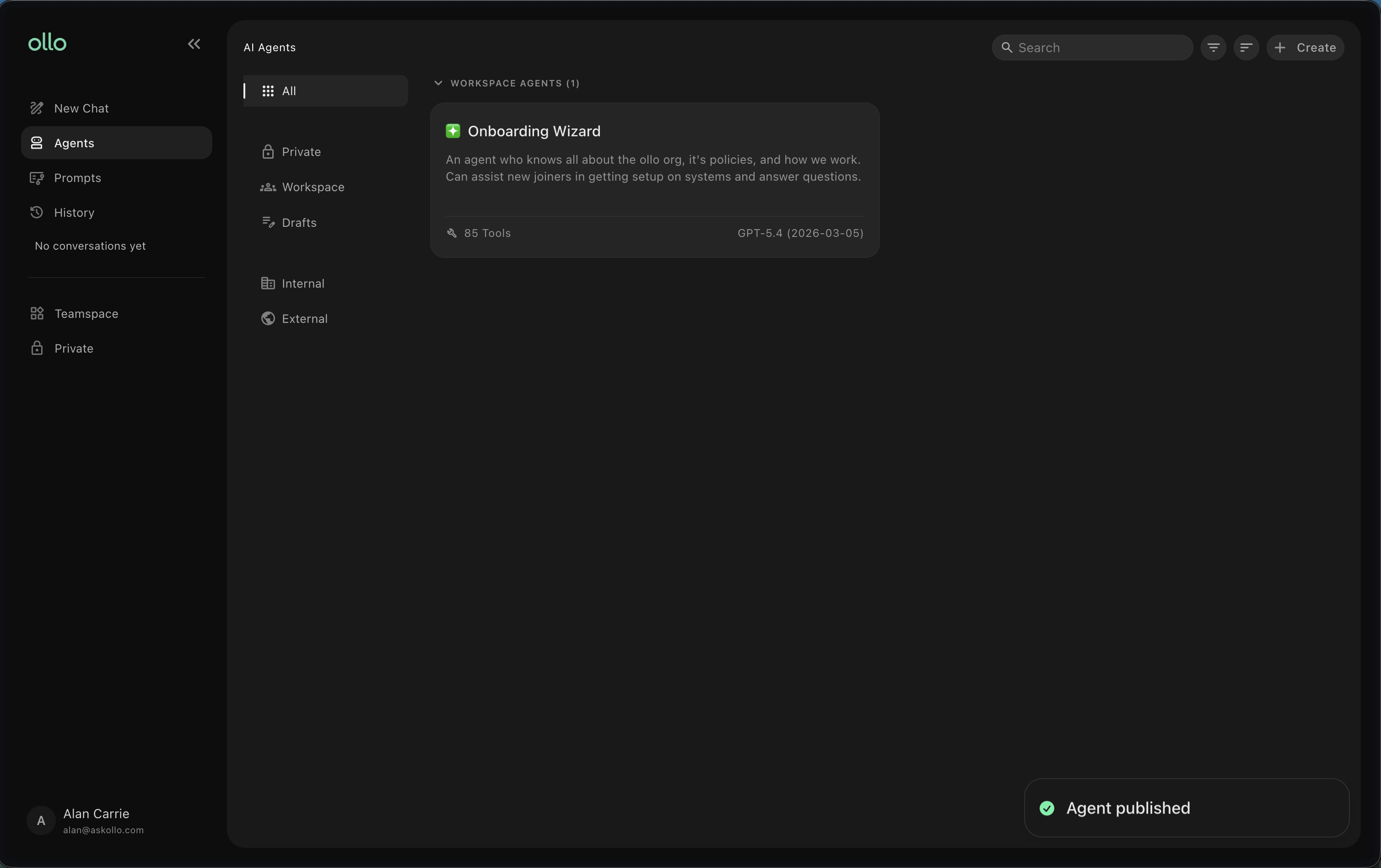 Sharing or published agent screen