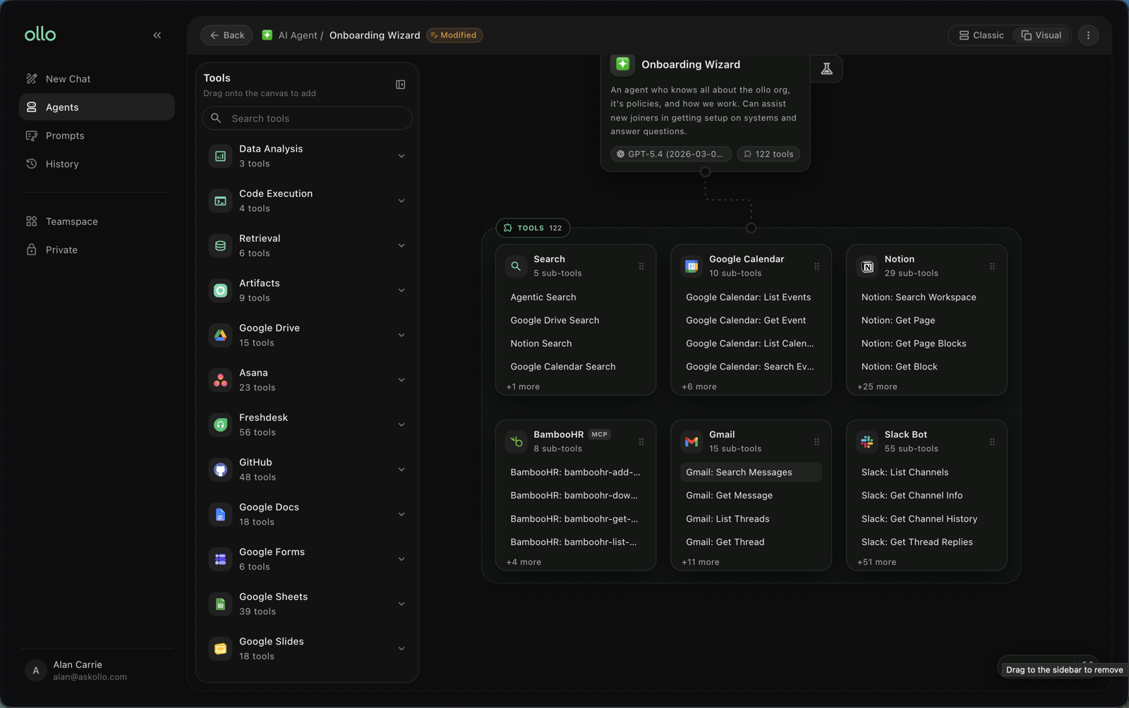 The tool selection screen