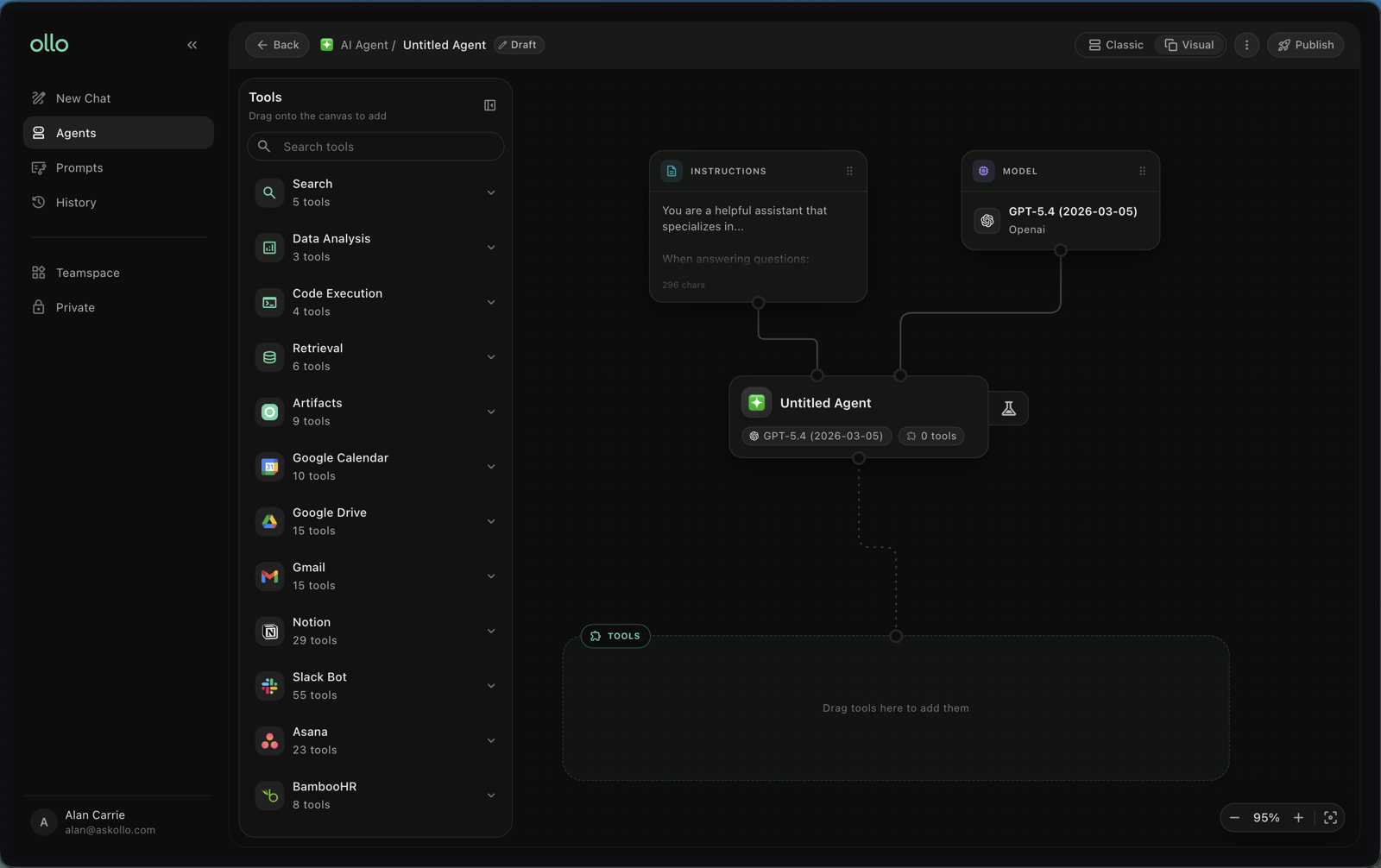 The Agent Builder home screen