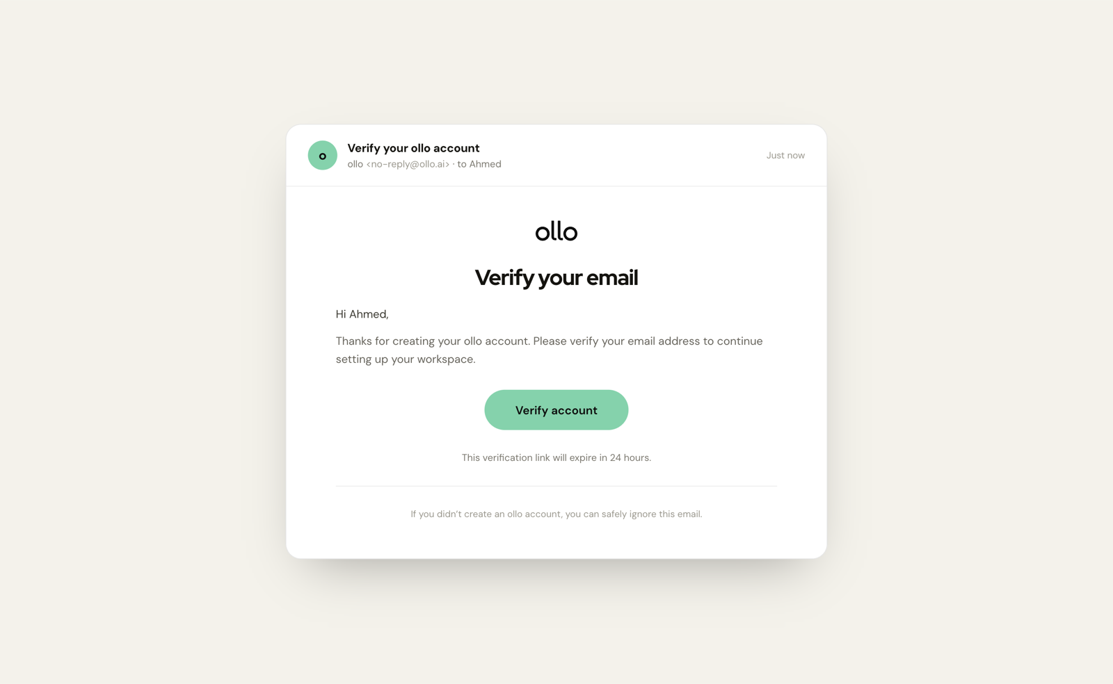 The account verification email