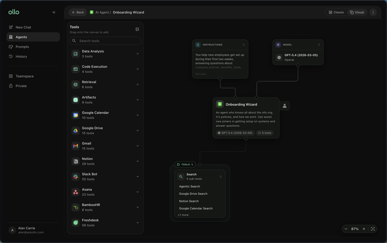 The Agent Builder home screen