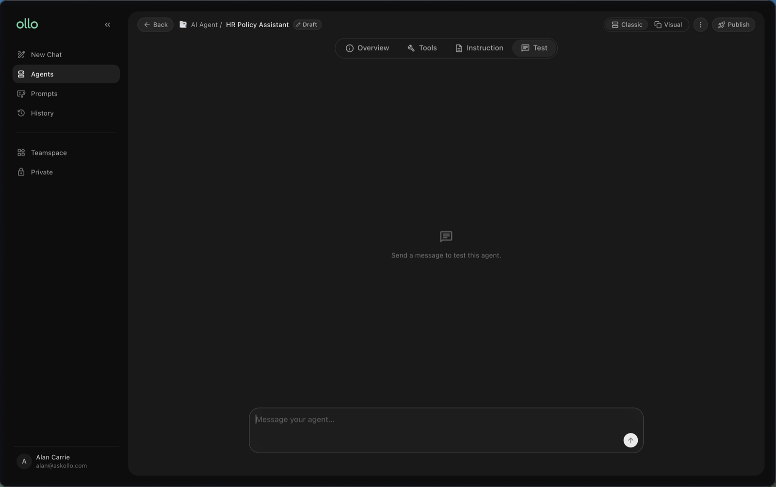 Testing an agent with a realistic question