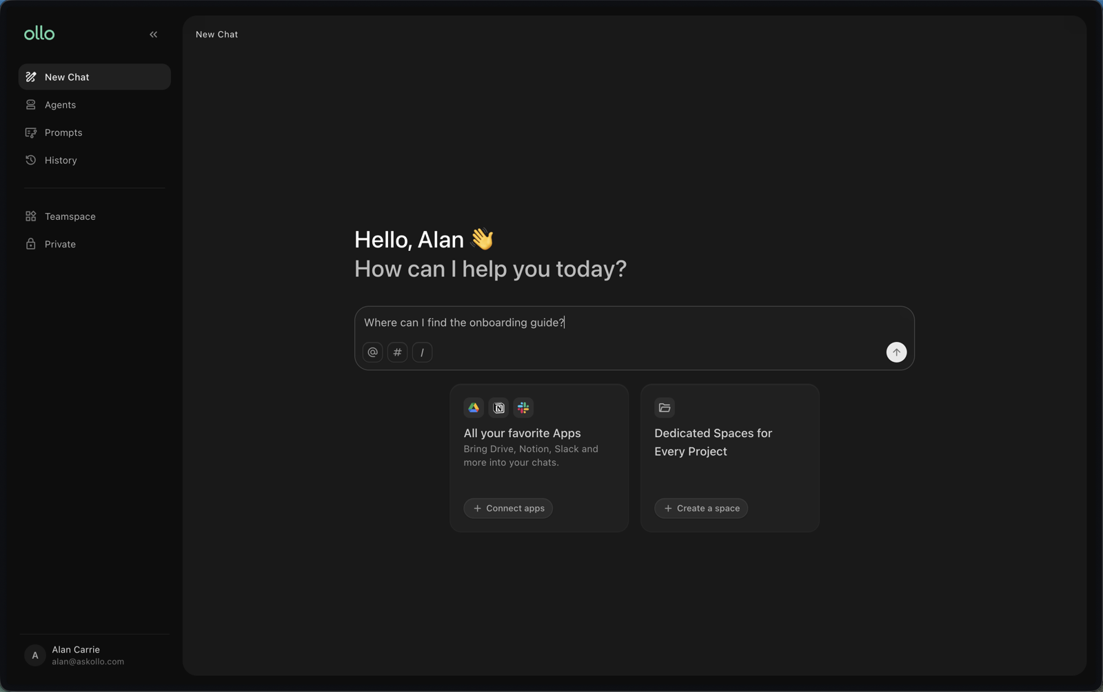 The search bar with an example question